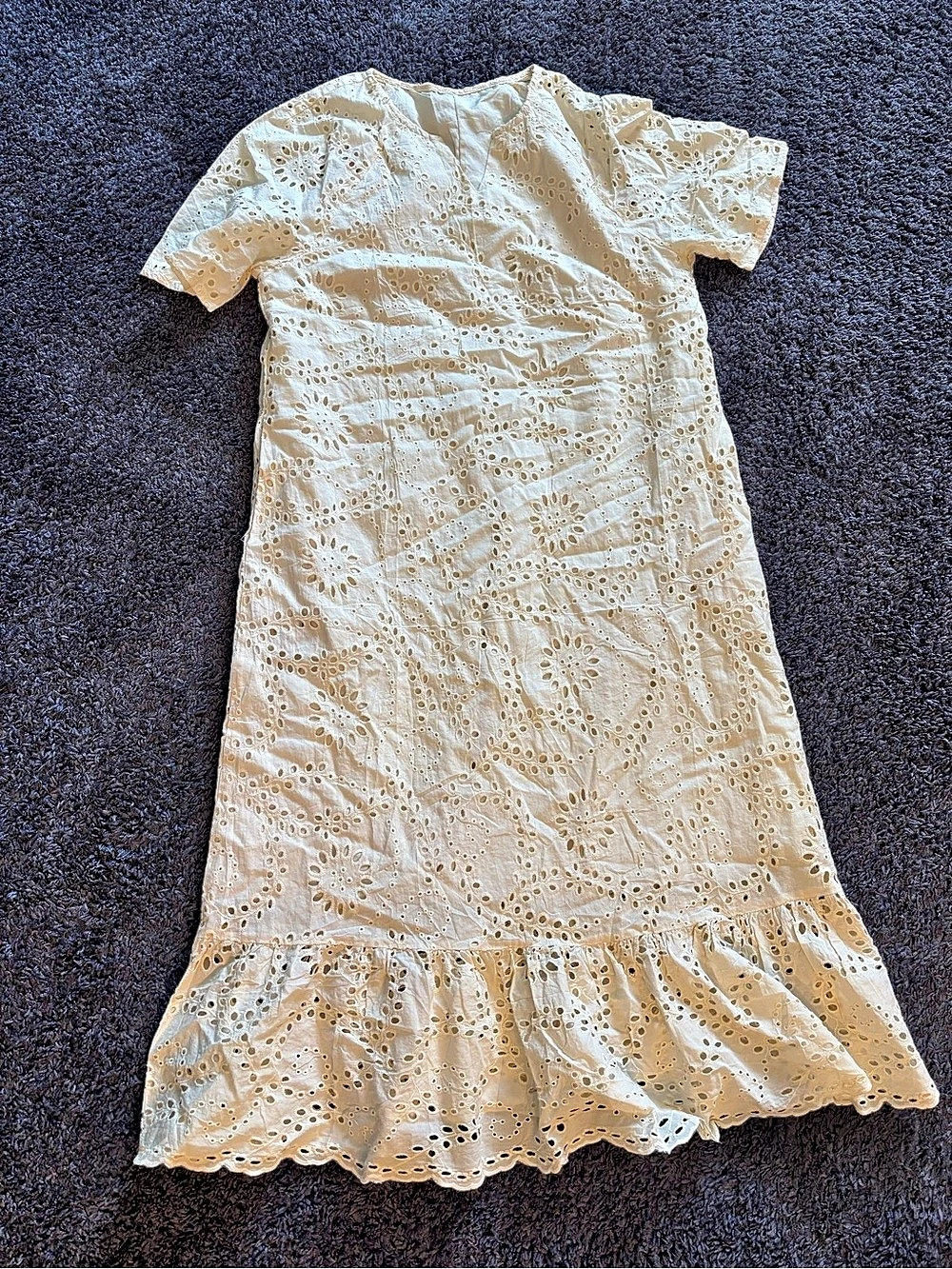 Cream Eyelet Ruffle Midi Dress Like New